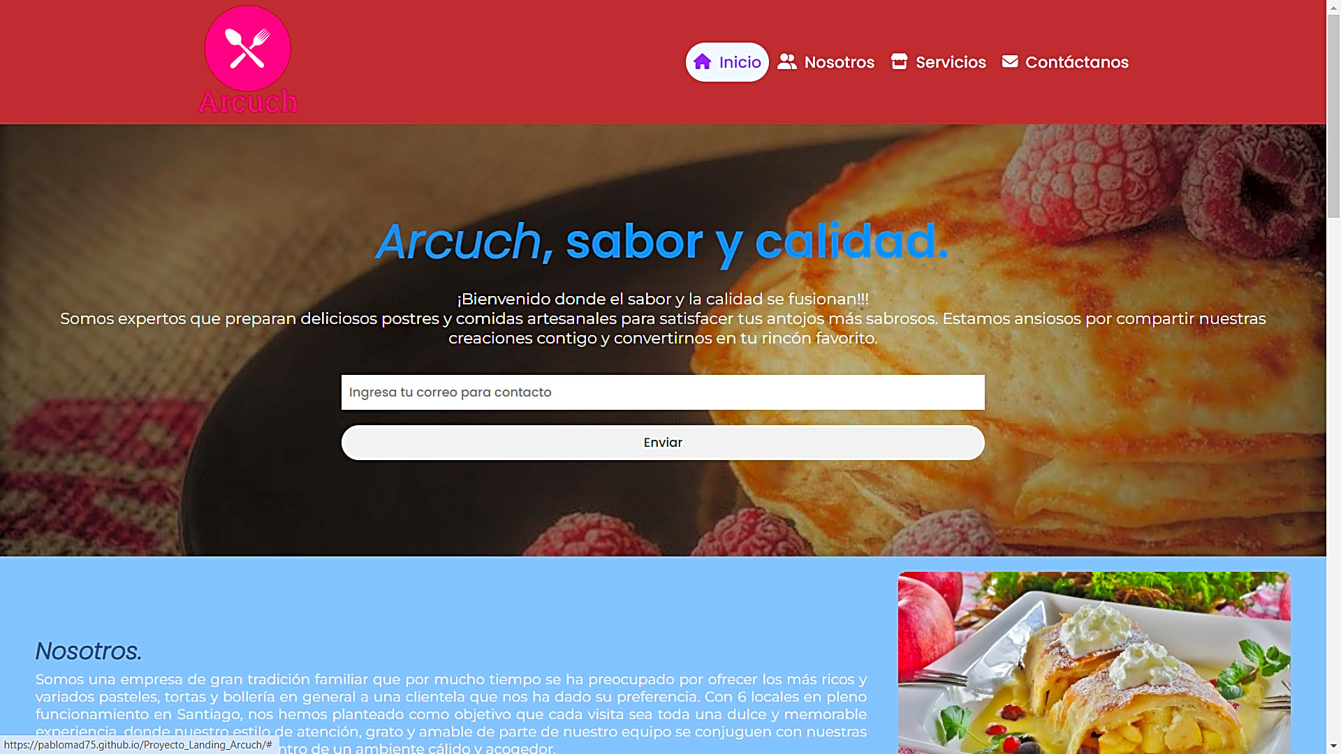 Landing page básico de una pastelería